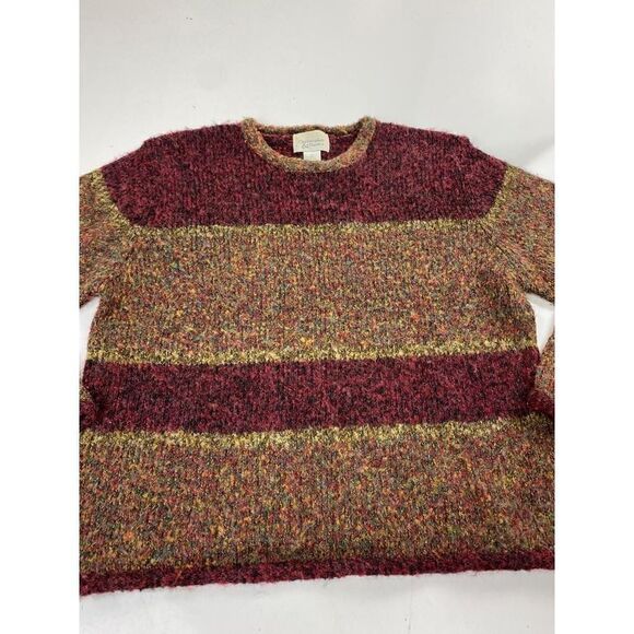 Christopher & Banks Crew Neck Knit Sweater Womens Large Red Green Ramie Blend BI - Picture 1 of 6